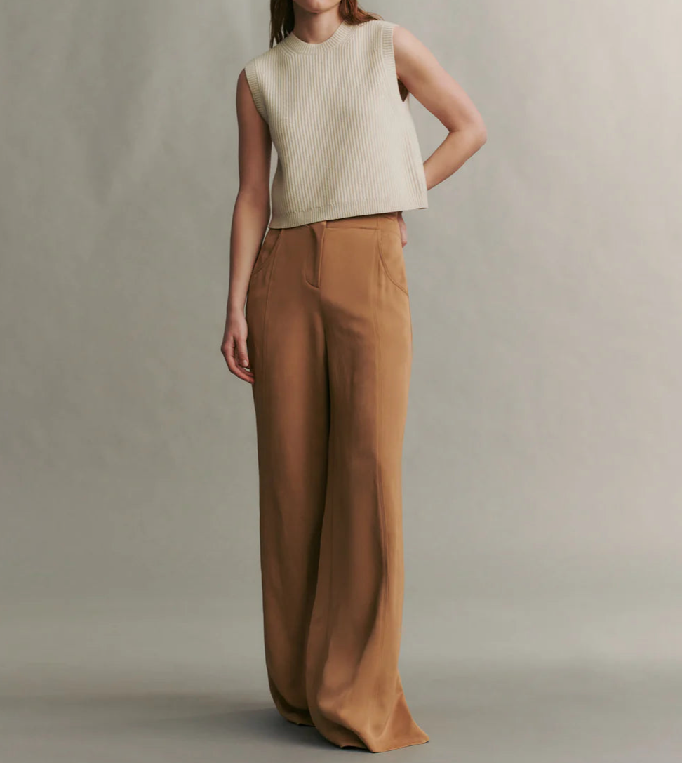 Demie Pant in Coated Viscose Linen in Cartouche