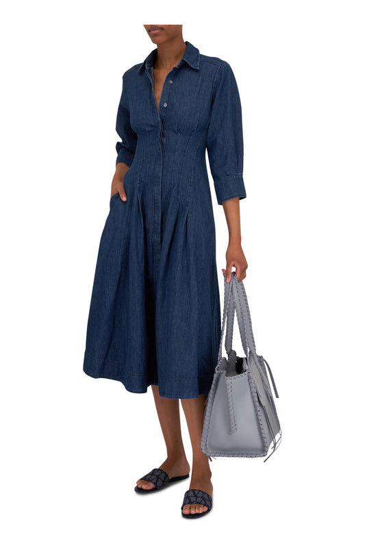 Simkhai Jazz Blue Denim Pintuck Midi Dress