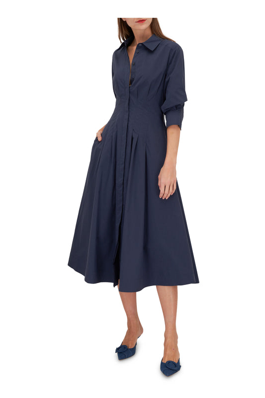 Simkhai Jazz Midnight Pintuck Cotton Midi Shirtdress