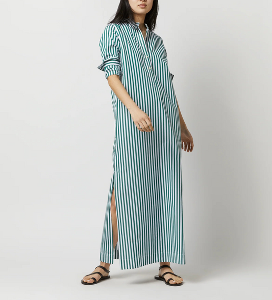 Green Awning Stripe Poplin Mandarin Talitha Shirtdress